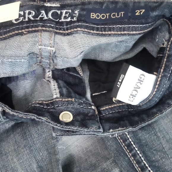 Grace in LA Women's 27 Boot Cut Embellished Rhinestones Dark Fade Distressed NWT - Picture 8 of 8